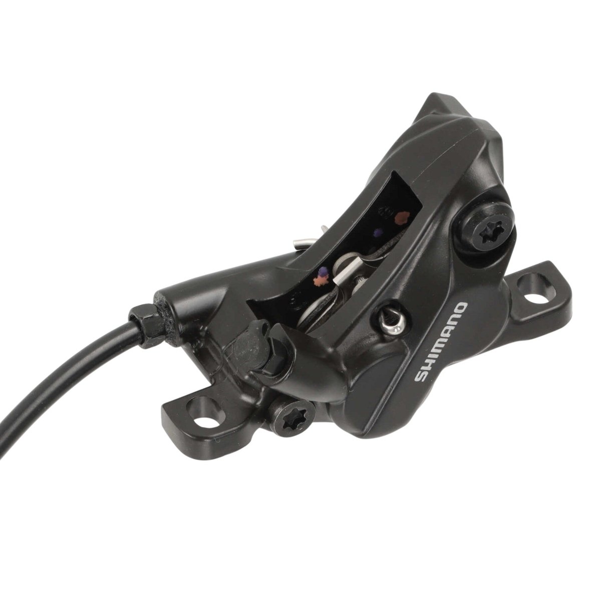 Shimano MT501 / MT520 Scheibenbremse hinten | 4 - Kolben | 1700 mm Leitung | Postmount | schwarz | MTB / E - MTB - RAAAD.de