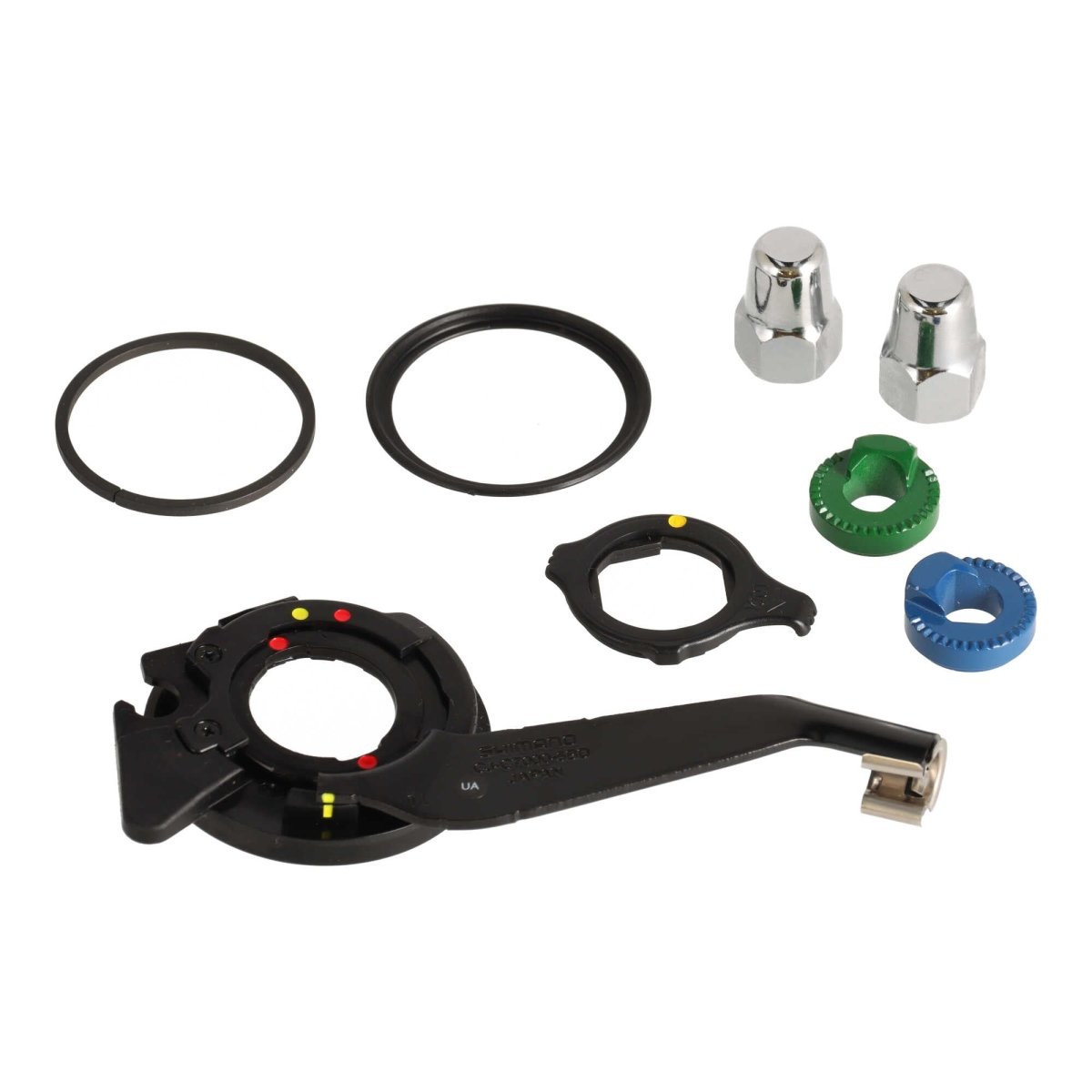 Shimano NEXUS SM - C7000 Zubehör - Set | CJ - C7000 | für vertikales Ausfallende | inkl. Sicherungsscheiben 8R / 8L (blau / grün) - RAAAD.de