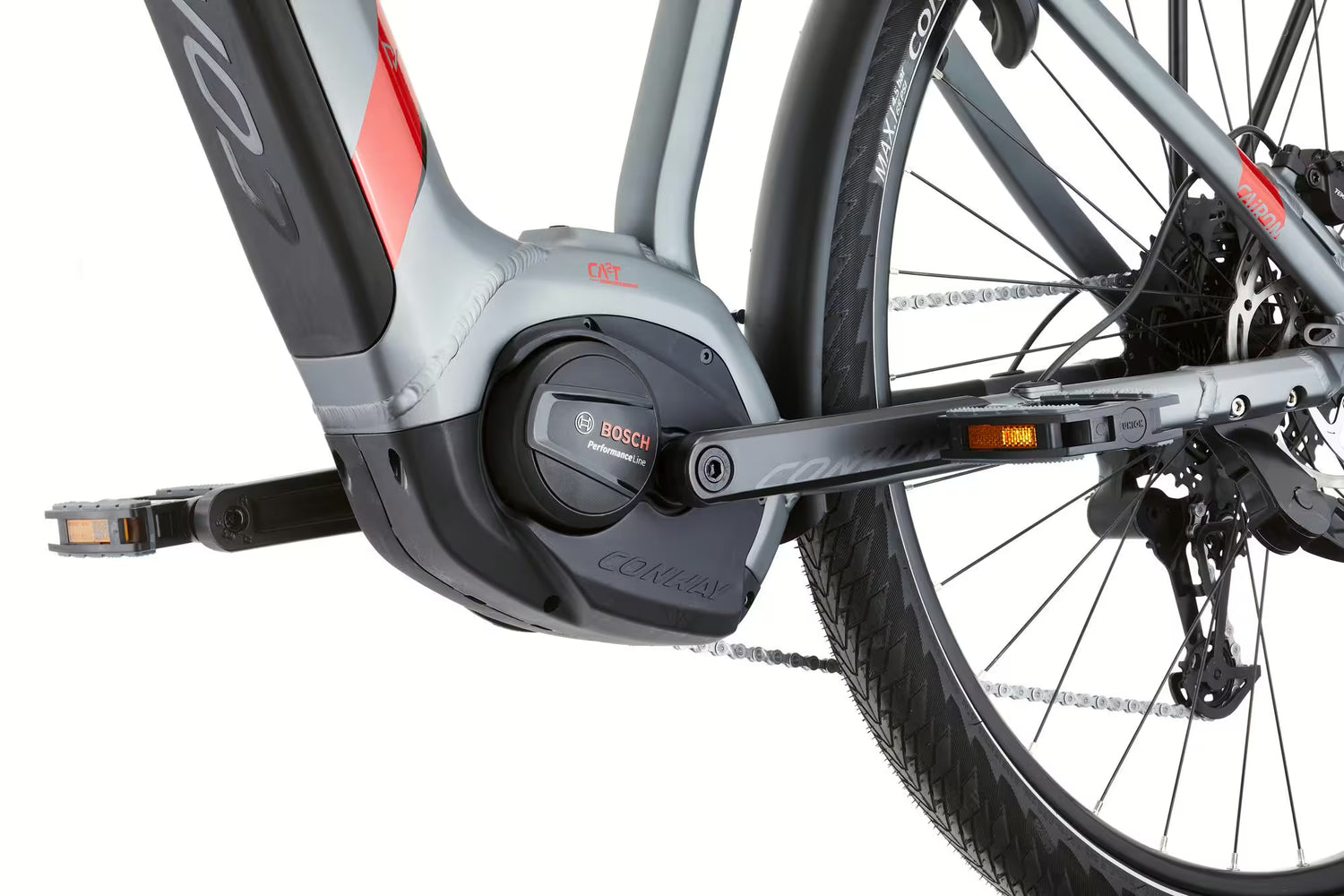 Conway Cairon T2.0 500 | Bicicletă electrică de trekking | 9 viteze | Motor Bosch 250W | Gri/Roșu (model 2023)