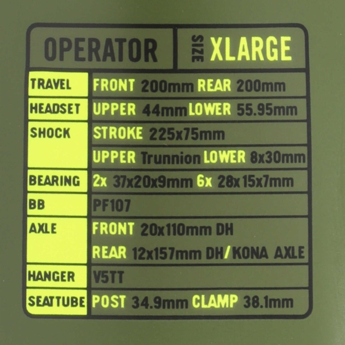 Kona Operator DL Rahmen 27,5" olive | MTB Downhill DH | Aluminium | Modell 2018 | Größe XL - RAAAD.de