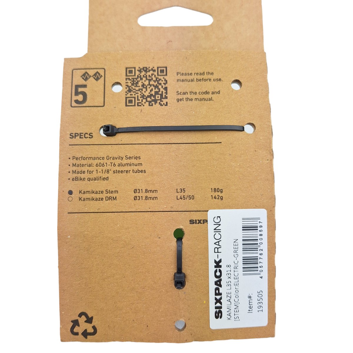 Sixpack Kamikaze MTB Vorbau 31.8 mm Länge 35 mm grün - RAAAD.de