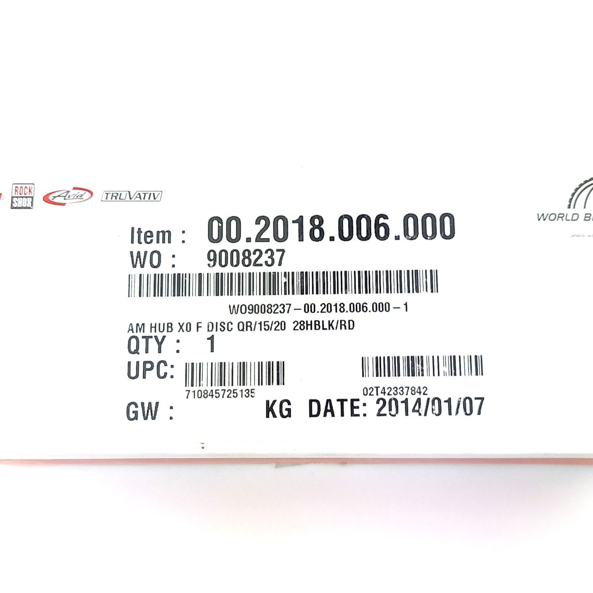 SRAM X0 Vorderradnabe QR / 15x100 / 20x110 mm 6-Loch 28 h schwarz rot - RAAAD.de